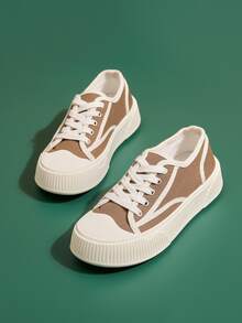 Lace-up Front Canvas Shoes - Khaki - View 3