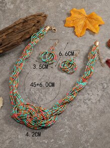 撞色串珠項鏈和耳墜 - 彩色 - 查看 3