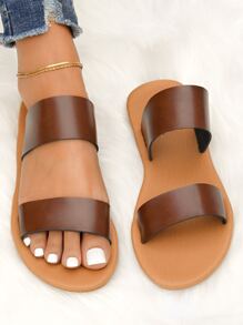 Double Strap Slide Sandals - Brown - View 2