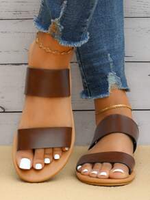 Double Strap Slide Sandals - Brown - View 3