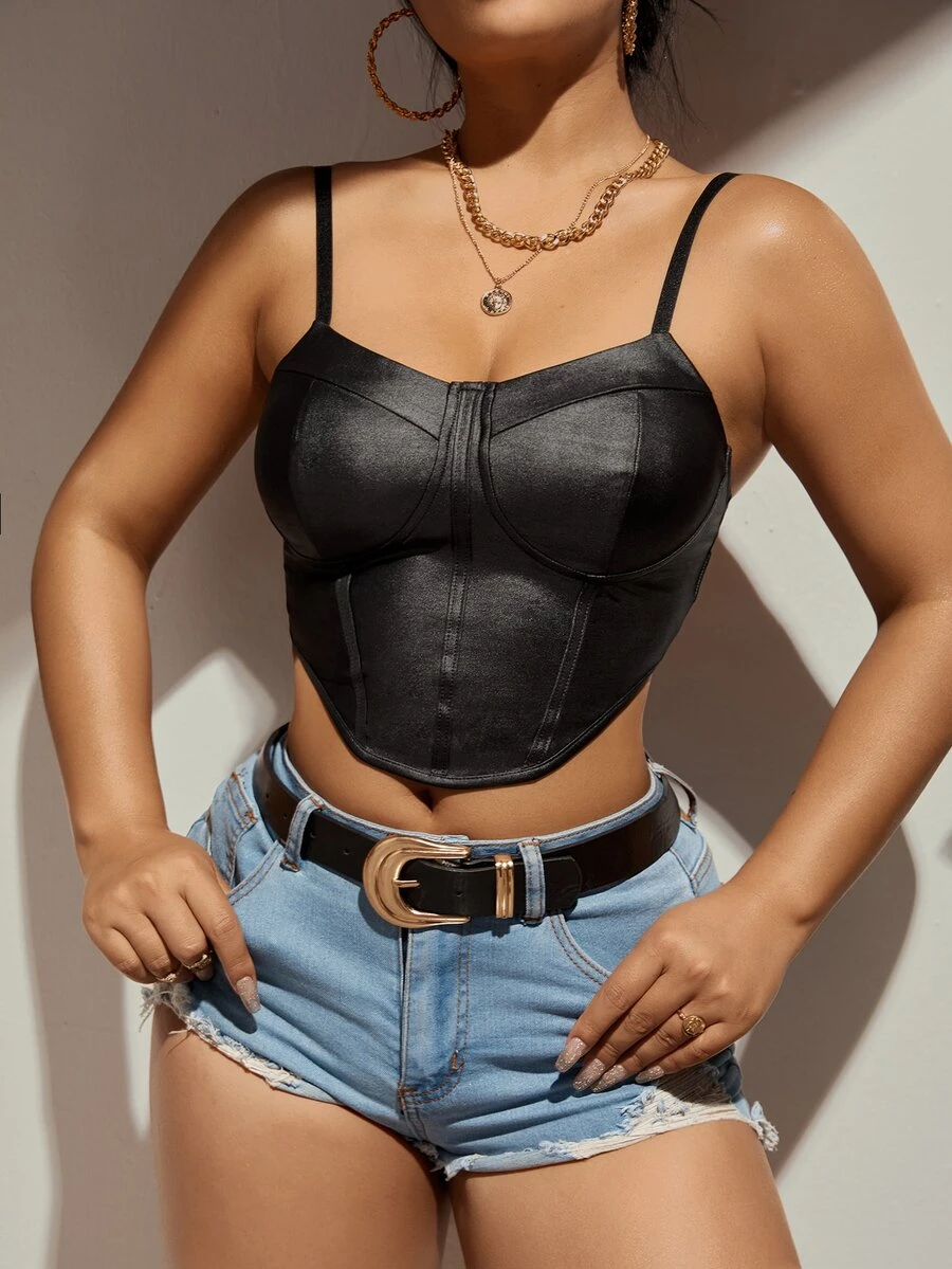 SHEIN X Kimberly Loaiza Bustier Crop Cami Top - Black - View 1