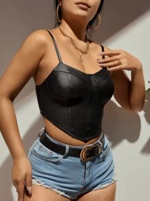 SHEIN X Kimberly Loaiza Bustier Crop Cami Top - Black - View 4