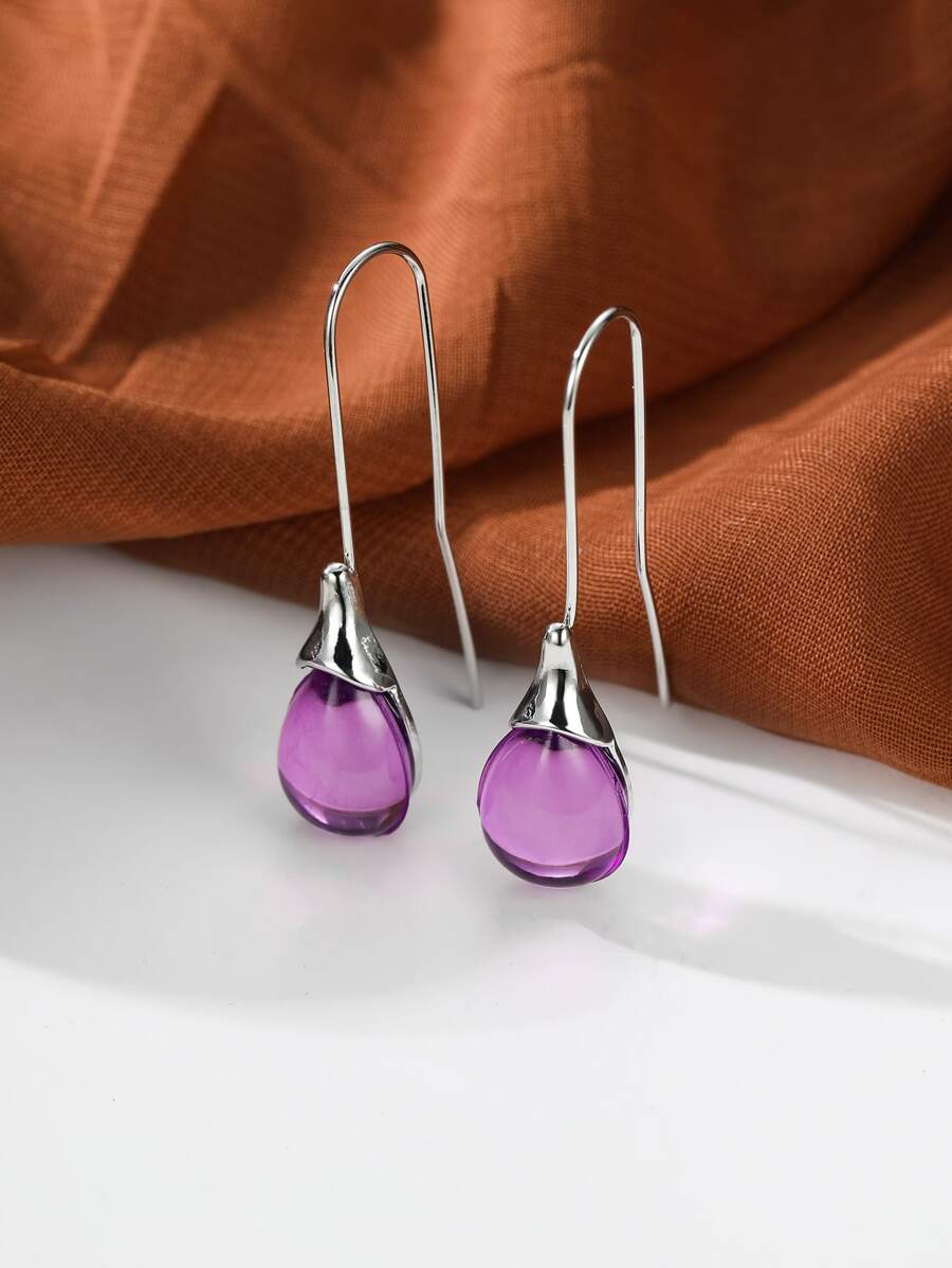 水滴裝飾耳環 - 紫色 - 查看 1