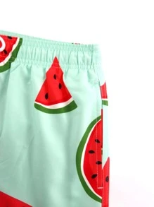 Surfspeed Men Random Watermelon Print Drawstring Waist Swim Trunks,Hawaiian - Mint Green - View 4