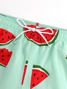 Surfspeed Men Random Watermelon Print Drawstring Waist Swim Trunks,Hawaiian - Mint Green - View 5