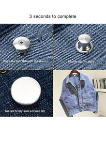 6pcs Detachable Jeans Pin Button, Stud Free Zinc Alloy Button, Waist Change Size Adjustment Sewing Free Button - Silver - View 5