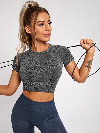 T-shirt de sport sans couture chiné manches raglan