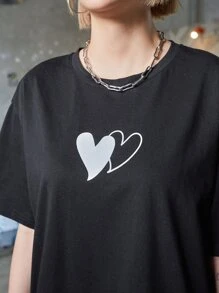 DAZY Camiseta amplia con estampado de corazón - Negro - Ver 8