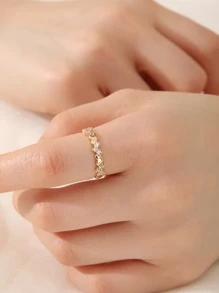 心和方晶鋯石裝飾開口戒指 - 金黃色 - 查看 1