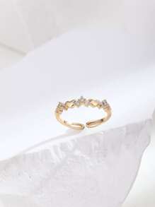 心和方晶鋯石裝飾開口戒指 - 金黃色 - 查看 3