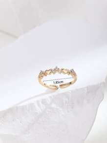 心和方晶鋯石裝飾開口戒指 - 金黃色 - 查看 4