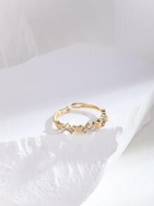 心和方晶鋯石裝飾開口戒指 - 金黃色 - 查看 5