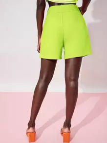 SHEIN Privé Neon Lime High Waist Shorts - Lime Green - View 2