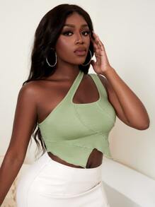 SHEIN SXY 單肩鏤空不對稱下擺上衣 - 薄荷綠 - 查看 4