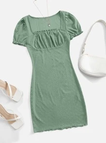 Soleia Square Neck Schiffy Dress - Mint Green - View 1