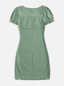 Soleia Square Neck Schiffy Dress - Mint Green - View 2