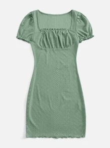 Soleia Square Neck Schiffy Dress - Mint Green - View 3