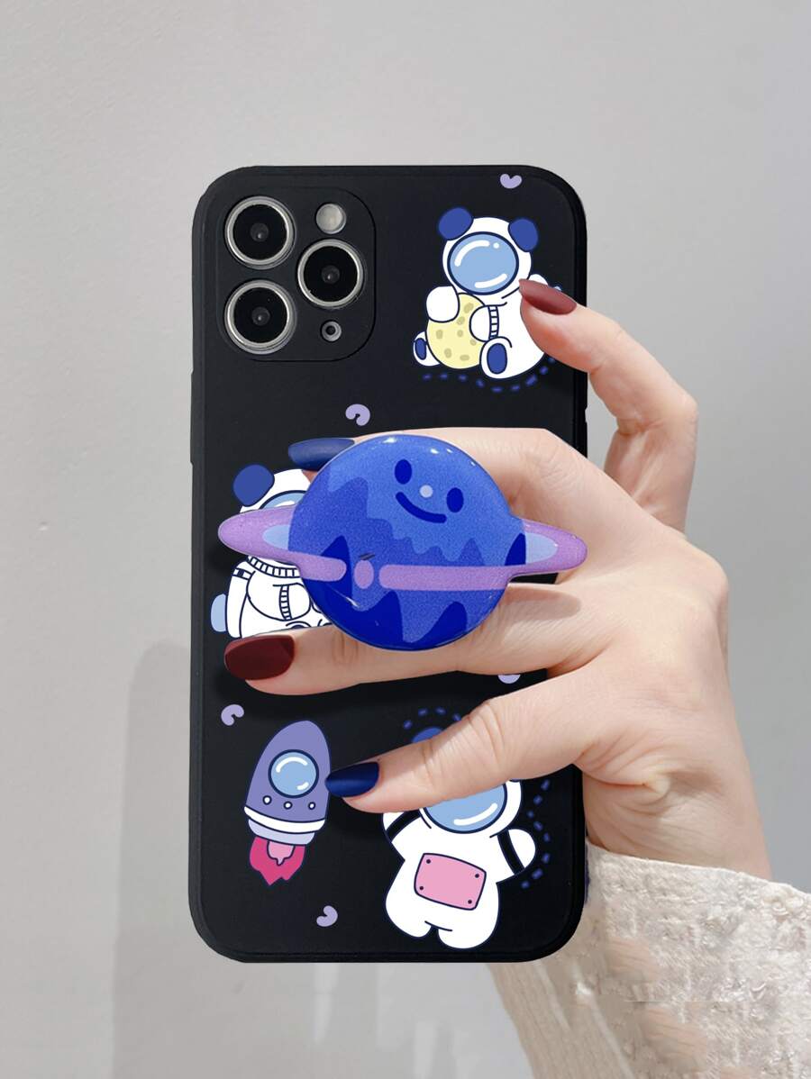 卡通太空人和星球圖案折疊支架雙性手機保護殼 - 彩色 - 查看 1