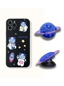 卡通太空人和星球圖案折疊支架雙性手機保護殼 - 彩色 - 查看 2