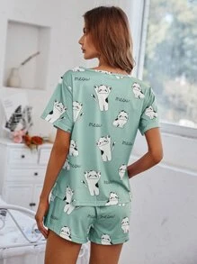 Dream Adore Bộ đồ PJ / Bộ đồ ngủ có họa tiết hoạt hình và chữ cái - Nhiều màu - Xem 2