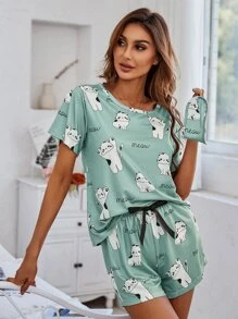 Dream Adore Bộ đồ PJ / Bộ đồ ngủ có họa tiết hoạt hình và chữ cái - Nhiều màu - Xem 6