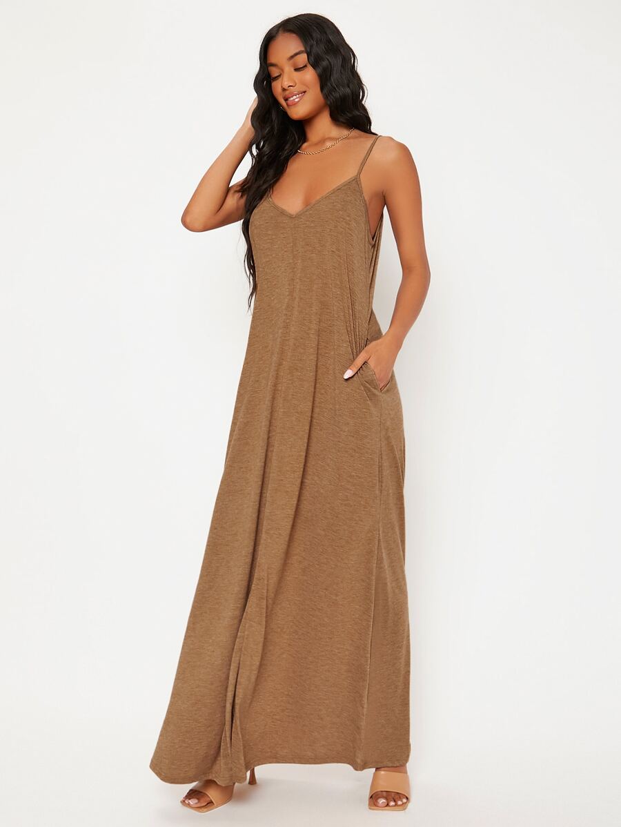 SHEIN BASICS Đầm Túi màu trơn Giải trí - màu nâu - Xem 1