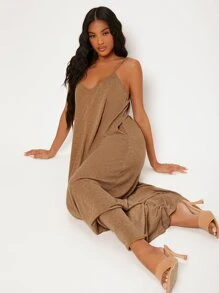 SHEIN BASICS Đầm Túi màu trơn Giải trí - màu nâu - Xem 4