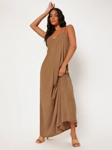 SHEIN BASICS Đầm Túi màu trơn Giải trí - màu nâu - Xem 5