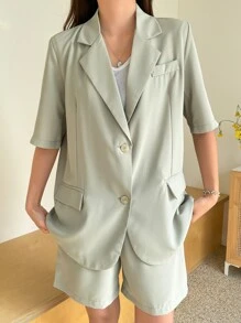 DAZY Flap Detail Blazer & Shorts - Mint Green - View 6