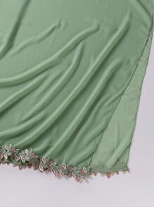 1件刺绣叶子蕾丝边饰端庄透气雪纺围巾头巾，春夏款 - 薄荷綠 - 查看 4