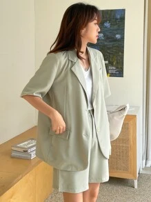 DAZY Flap Detail Blazer & Shorts - Mint Green - View 8