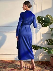 Modelyn Solid Wrap Tie Side Dress - Royal Blue - View 2