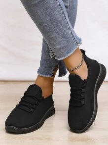 Minimalist Lace-up Front Running Shoes - Black - View 1