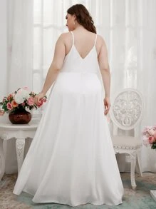 SHEIN Belle Vestido de novia con encaje en contraste maxi - Blanco - Ver 3