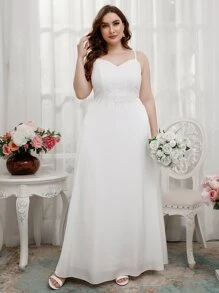 SHEIN Belle Vestido de novia con encaje en contraste maxi - Blanco - Ver 5