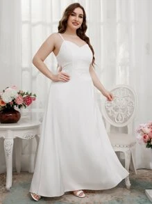 SHEIN Belle Vestido de novia con encaje en contraste maxi - Blanco - Ver 6