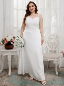 SHEIN Belle Vestido de novia con encaje en contraste maxi - Blanco - Ver 1