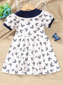 Toddler Girls Butterfly Print Statement Collar Dress - White - View 2