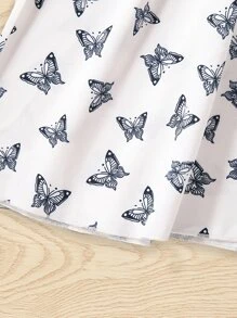 Toddler Girls Butterfly Print Statement Collar Dress - White - View 4