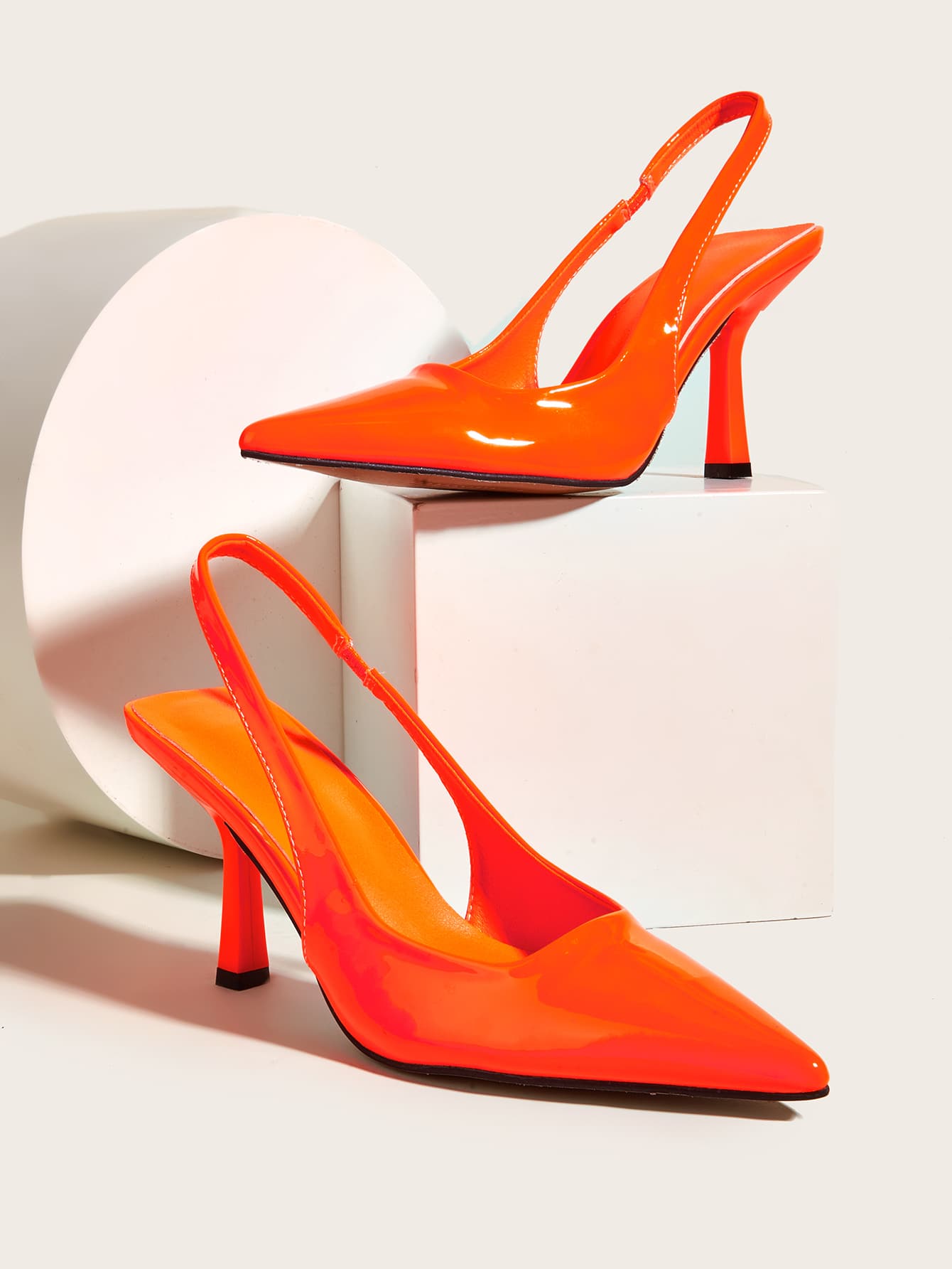 Point Toe Stiletto Heeled Slingback Pumps - Orange - View 1