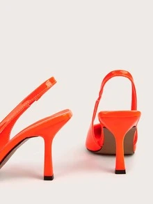 Point Toe Stiletto Heeled Slingback Pumps - Orange - View 3