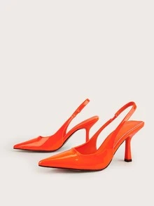 Point Toe Stiletto Heeled Slingback Pumps - Orange - View 4