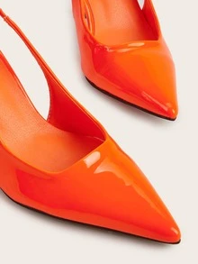 Point Toe Stiletto Heeled Slingback Pumps - Orange - View 5