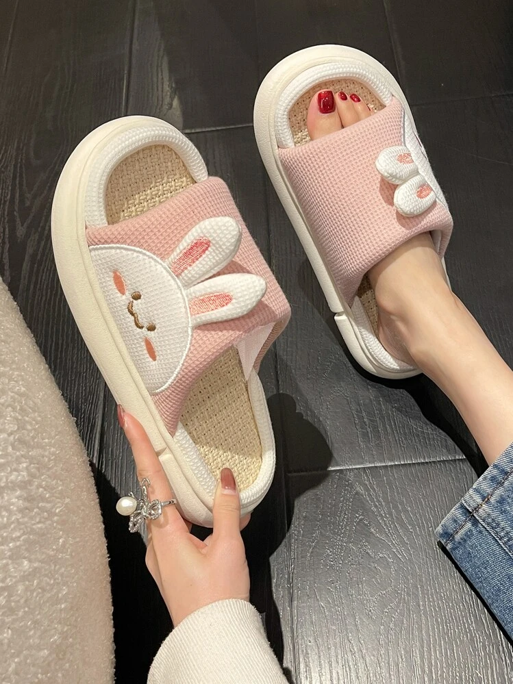 Girls Cartoon Embroidered Ear Decor Novelty Slippers