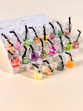 20pcs Random Cute Fruit Glass Bottle Pendant Charms