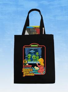 Stevenrhodes Alien & Figure Graphic Shopper Bag - Black - View 1