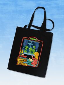 Stevenrhodes Alien & Figure Graphic Shopper Bag - Black - View 3