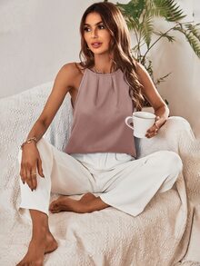 SHEIN Privé Top de tirantes unicolor con fruncido - Rosa vieja - Ver 4