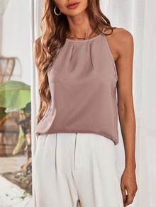 SHEIN Privé Top de tirantes unicolor con fruncido - Rosa vieja - Ver 5