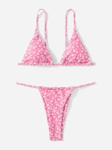 Swim SXY Summer Beach Ditsy Floral Bikini Set Tie Back Triangle Bra & Thong 2 Pieces Bikini
